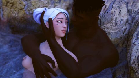 3d asian asian_female dark-skinned_male dark_hair dark_skin female grabbing grabbing_breasts grabbing_head interracial jett_(valorant) light-skinned_female light_skin looking_at_another male muscular muscular_male outdoors outside phoenix_(valorant) pool qos qos_tattoo queen_of_spades riot_games romantic romantic_couple sensual taikakettu twitter_link twitter_username valorant water white_hair