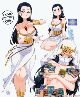 1girls bare_arms bare_legs bare_shoulders bare_thighs big_breasts black-haired_female black_hair blue_eyes breasts clothed clothing color elpipe3000 female female_focus female_only hi_res isis_ishtar_(cosplay) large_breasts light-skinned_female light_skin long_hair looking_at_viewer nico_robin one_piece shounen_jump solo solo_female tagme thick_thighs yu-gi-oh!