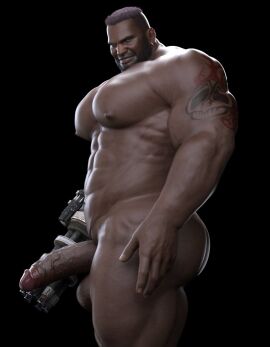 1boy 1human 3d 3d_(artwork) 3d_model balls bara barret_wallace beard big_balls big_dick big_penis boner completely_naked completely_nude daddy dark-skinned_male dark_skin erection final_fantasy final_fantasy_vii final_fantasy_vii_remake gun_arm huge_cock hung machine_gun male male_focus male_nipples male_only masculine_male melanin muscular muscular_chest muscular_male nipples nsfwmaker nude nude_male pecs penis solo solo_focus solo_male square_enix thick_penis veiny_penis yaoi