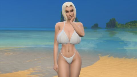 1girls 3d anime beach bikini blonde_hair breasts female female_only hokage hourglass_figure long_hair manga naruto naruto_(series) navel solo the_sims the_sims_4 theooze tsunade twintails white_bikini