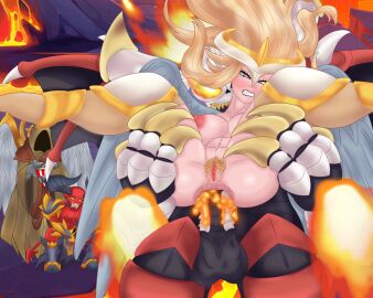 1boy 1girls anal anal_destruction anal_sex angel angel_girl angel_wings ass balls barbatos_rex big_ass big_balls big_breasts big_butt big_penis breasts charaacter:uriel_the_divine cuck cuckold cum cum_in_ass cum_inside demon demon_horns demon_king demon_wings elvira_demonslayer female fire hard_sex hardcore hardcore_sex humiliation lava lord_inheritor male monster_cock monster_legends monster_on_female necrofapster penis punishment sex
