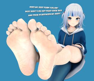 1girls 3d bare_legs barefoot blue_eyes blue_hair clothed_female cyan_hair dyed_hair feet feet_focus female female_focus foot_fetish foot_focus foot_play footfetishrenders gawr_gura hair_dye hair_ribbon hololive hololive_english hololive_myth light-skinned_female light_skin looking_at_viewer nail_polish nails shark shark_girl soles tease teasing teasing_viewer text toenail_polish toenails toes variant variant_set virtual_youtuber vtuber white_hair white_toenails white_toes