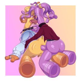 2024 accessory anal anal_sex ass backsack balls ballsack blonde_hair blue_clothing blue_jacket blue_topwear bodily_fluids border clothing collar collar_pull duo elemental_creature elemental_humanoid erection eyewear fan_character featureless_feet feet flesh_fang french_kissing generation_9_pokemon genitals gholdengo glistening glistening_body gradient_background hair hair_accessory half-closed_eyes hi_res humanoid jacket jewelry kissing kneeling male male/male male_penetrated male_penetrating male_penetrating_male metal_creature mineral_fauna mineral_humanoid narrowed_eyes necklace nintendo open_mouth orange_eyes outside_border penetration penile penile_penetration penis penis_in_ass picaipii pink_body pink_eyes pink_hair pink_sclera pokemon pokemon_(species) red_clothing red_shirt red_topwear ring_(jewelry) saliva saliva_string sex shirt simple_background soles sunglasses topwear white_border yellow_sclera