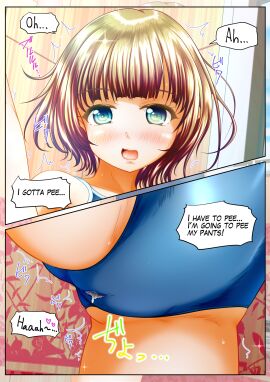 belly_button bobcut brown_hair cameltoe closeup female leg_up omorashi one-piece_swimsuit one_leg_up original original_character peeing peeing_self pissing pullpull15 pussy short_hair sukumizu swimsuit swimwear urinating urinating_female urination urine urine_stream wetting wetting_self