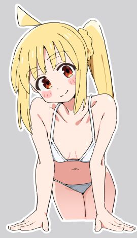 1girls absurd_res absurdres ahoge arm_support bare_arms bare_belly bare_chest bare_hands bare_hips bare_legs bare_midriff bare_navel bare_shoulders bare_skin bare_thighs belly belly_button bikini bikini_bottom bikini_only bikini_top blonde-haired_female blonde_eyebrows blonde_female blonde_hair bocchi_the_rock! breasts cleavage closed_mouth_smile collarbone dot_nose elbows exposed_arms exposed_belly exposed_chest exposed_hips exposed_legs exposed_midriff exposed_navel exposed_shoulders exposed_skin exposed_thighs eyebrows_visible_through_hair female female_focus female_only fingers flat_belly flat_breasts flat_chest flat_chested head_tilt high_resolution high_school_student highres ijichi_nijika lean_figure legs legs_closed legs_together light-skined_female light-skinned_female light_skin long_hair looking_at_viewer midriff narrow_waist navel noyama_takenoko petite petite_body petite_breasts petite_female petite_tits ponytail red-eyed_female red_eyes schoolgirl shoulders side_ponytail simple_background skinny skinny_female skinny_waist slender_body slender_waist slim_female slim_waist small_breasts smile smiley_face smiling smiling_at_viewer smirk smooth_chest smooth_skin solo standing string_bikini swimsuit swimwear teenage_female teenager thin_waist tilted_head upper_body white_bikini white_bikini_bottom white_bikini_only white_bikini_top white_string_bikini white_swimsuit white_swimwear yellow-haired_female yellow_eyebrows yellow_hair