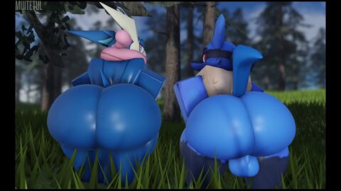 2boys 3d animated ass balls ballsack big_ass duo femboy gay genitals greninja huge_ass looking_back lucario male male_only muitetul no_sound outdoors outside pokemon roblox robloxian tagme tail tree twerking video