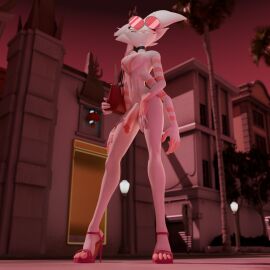 3d 3d_(artwork) 4_arms angel_dust_(hazbin_hotel) casual_nudity cock fishfunk fur gay glasses hazbin_hotel male penis public spider vivienne_medrano walking