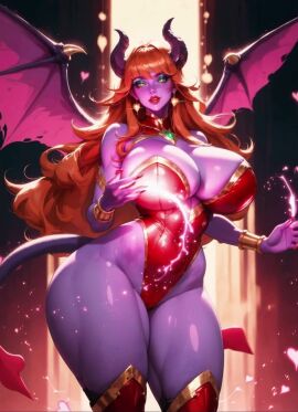 ai_animation ai_generated ai_video aura bangs big_lips blue_eyeshadow bounce cleavage dancing gigantic_breasts glistening_body glowing gold_bracelets gold_earrings green_eyes high_quality leotard long_hair magic massive_ass moonchild41 no_sound orange_hair original_character pink_hearts purple-skinned_female purple_skin red_lipstick scarlett seductive sexy succubus succubus_horns succubus_tail succubus_wings tagme thick_thighs video voluptuous_female wide_hips