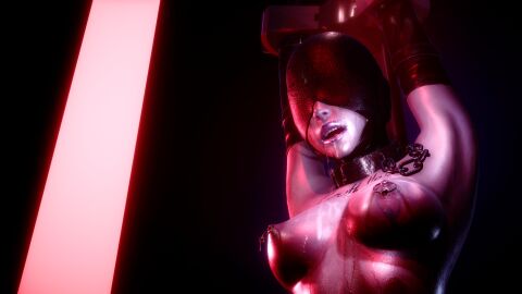 1girls 3d after_fellatio arms_above_head blindfold blindfolded bondage bound bound_arms bound_wrists breasts breasts_out collar comic_page defeated defeated_heroine drool drooling elbow_gloves exposed_breasts exposed_nipples female femsub hood leash leather mercierharrogate nipple_piercing nipples open_mouth piercing punishment raven_(dc) restrained restrained_arms slave slave_girl submissive submissive_female sweat sweating wet