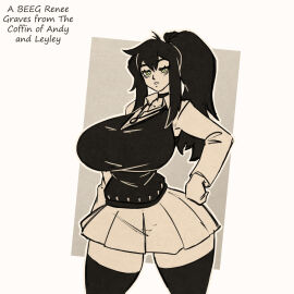 1girls bags_under_eyes big_breasts black_hair breasts busty choker dark female female_only goth goth_girl gothic green_eyes hand_on_hip hourglass_figure huge_breasts long_hair milf miniskirt mother mother_(the_coffin_of_andy_and_leyley) n647 necklace pixiv_link ponytail renee_graves skirt sweater tall_female the_coffin_of_andy_and_leyley thick_thighs white_iris wide_hips