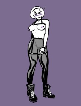 black_lipstick boots female homestuck leather_harness panties pierced_nipples piercings rose_lalonde see-through short_hair soldierexclipse tagme topless topless_female