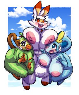 10s 2019 3girls anthro anthrofied areola ass belly big_ass big_breasts big_butt biped blue_eyes blush breasts chubby deep_navel fabianoferreira female female_focus female_only fur furry furry_female furry_only game_freak generation_8_pokemon grookey group huge_breasts looking_at_viewer navel nintendo nipples nude open_mouth open_smile orange_eyes patreon pokemon pokemon_(species) pokemon_ss pokemorph pussy scalie scorbunny smile sobble teeth text thick_thighs tongue toto_draw url video_games voluptuous watermark wide_hips