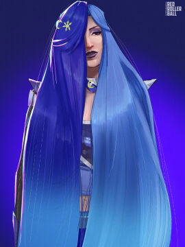1girls blue_eyes blue_hair female hair_fetish human luna_snow luna_snow_(marvel_rivals) marvel marvel_comics marvel_rivals redrollerball solo very_long_hair