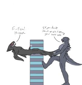 1boy ballbusting ballbusting_orgasm balls breasts cock_and_ball_torture cock_and_balls_torture dominant_female female godzilla godzilla_(series) kaiju male muto_(godzilla) muto_male_(godzilla) penis size_difference smaller_male