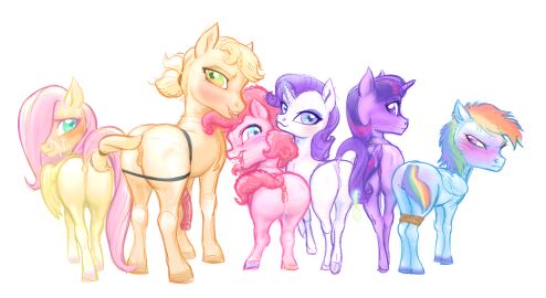 absurd_res animal_genitalia animal_penis animal_vulva anus applejack_(mlp) blush bodily_fluids clitoris cum cum_inside earth_pony equid equine equine_genitalia equine_penis equine_vulva female feral fluttershy_(mlp) friendship_is_magic genital_fluids genitals group hasbro hi_res hooves horn horse intersex looking_back mammal my_little_pony mythological_creature mythological_equine mythology pegasus penis pinkie_pie_(mlp) ponie666 pony puffy_anus rainbow_dash_(mlp) rarity_(mlp) rope twilight_sparkle_(mlp) unicorn wings