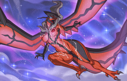 alanscampos blue_eyes cum cum_on_body detailed_background hi_res horns legendary_pokemon nude pokemon pokemon_(species) pokemon_xy tagme yveltal