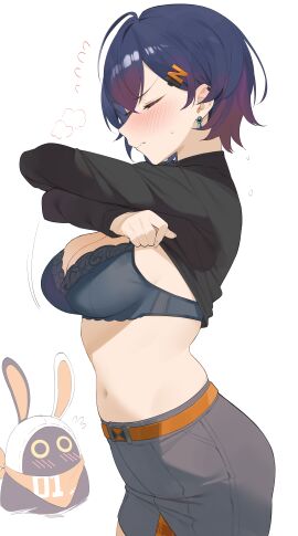 1girls absurd_res absurdres ahoge angry angry_expression angry_eyebrows angry_face antenna_hair bare_belly bare_midriff bare_navel bare_stomach belle_(zenless_zone_zero) belly belly_button blue-haired_female blue_bra blue_eyebrows blue_hair blue_panties blue_underwear blush blush_face blush_lines blushed_face blushing_face blushing_female bra breasts busty busty_female byeon_dha cleavage closed_eyes clothing dot_nose earrings elbows embarrassed embarrassed_exposed_female embarrassed_expression embarrassed_female embarrassed_underwear_female eous_(zenless_zone_zero) exposing exposing_breasts exposing_chest exposing_self female female_only fingernails fingers frilled_bra frilled_panties frilled_underwear frown frown_eyebrows frowning grey_legwear grey_skirt hair_between_eyes hair_ornament hairpin high_resolution highres lace-trimmed_bra lace-trimmed_panties lace_bra lace_panties lace_underwear laced_bra laced_panties laced_underwear large_breasts lean_figure legwear light-skinned_female light_skin lips medium_hair narrow_waist navel panties shirt shirt_lift short_hair shoulders sideboob simple_background skirt slender_body slender_waist slim_female slim_waist solo standing thighs thin_waist underwear undressing undressing_self upper_body white_background wide_hips zenless_zone_zero