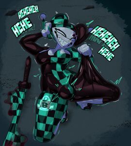 after_transformation balls breasts buldge chastity_bulge clothed clothing dc dc_comics demon_slayer diceyboi dickgirl female feminization flaccid fully_clothed futanari harley_quinn harley_quinn_(classic) high_heels human implied_transformation intersex latex latex_clothing latex_suit male male_to_female mask nulge null_bulge penis post-transformation quinnification resisting restrained rubber rubber_mask rubber_suit solo struggling tanjiro_kamado thick_thighs thin_waist transformation