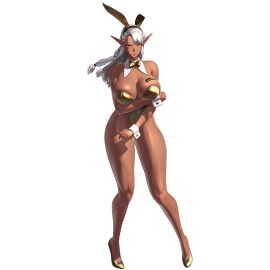 3d 3d_model alternate_costume arm_under_breasts breasts bunny_ears bunnysuit dark-skinned_female dark_elf dark_skin elf elf_ears elf_female fake_animal_ears female fit fit_female full_body game_cg heels hi_res highres horizon_walker huge_breasts kalina_(horizon_walker) large_breasts legs lips lipstick long_hair official_art pointy_ears simple_background tall_female thick_thighs thighs white_hair wide_hips yellow_eyes