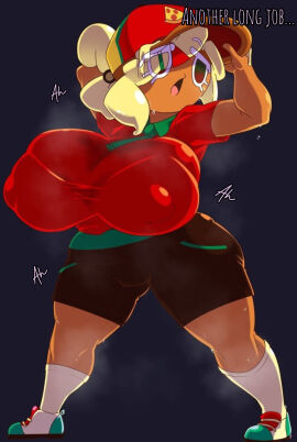 1girls big_breasts breasts clothing cookie_run english_text female female_only full_body huge_breasts medium_ass nipples opqhlak perspiration pizza_cookie repost shorts solo solo_female sweat text visible_nipples