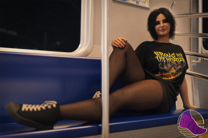 1girls 3d artist_logo ass band_shirt big_ass big_breasts black_hair black_shirt bobbysnaxey breasts bring_me_the_horizon bust busty clothed clothing curvaceous curvy curvy_figure depth_of_field eve_reed female female_focus female_only hand_on_knee hips hourglass_figure huge_ass huge_breasts large_ass large_breasts legs light-skinned_female light_skin looking_at_viewer mature mature_female original original_character pantyhose shirt short_hair slim_waist solo_female thick thick_hips thick_legs thick_thighs thighs top_heavy train_interior vehicle_interior voluptuous waist wide_hips