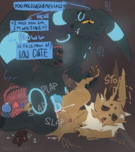 alley anal anal_sex anthro anthro_on_feral anus aroused backpack black_body black_fur blue_knot blue_penis bodily_fluids brown_body cheat cheating cheating_boyfriend cucked_by_pokemon cuckold cum cum_inside cumshot duo duo_focus eevee eeveelution ejaculation electronics feral fur generation_1_pokemon generation_2_pokemon genital_fluids genitals glowing glowing_genitalia glowing_markings glowing_penis group hi_res knot leg_grab long_ears lying male male/male markings moan mocking neck_tuft netorare nintendo ntr on_ground on_side penetration penis phone pink_anus plap plap_(sound) pokemon pokemon_(species) pokephilia robbery semi-anthro shieshuqqq size_difference slap smile smiling_at_partner speech_bubble tears teasing text texting tongue tongue_out tuft umbreon yellow_eyes