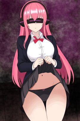 1girls absurd_res absurdres black_panties breasts clefla clothed clothed_female clothing emotionless emotionless_female female female_focus headphones hypnosis hypnotized indifference indifferent large_breasts legs_together long_hair male male_pov mind_control navel original panties pink_hair pov_male ribbon school_uniform skirt skirt_lift tech_control unamused visor wide_hips