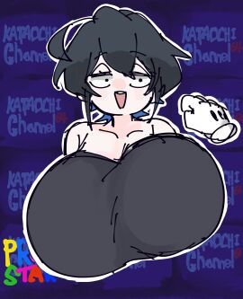 1girls 30th_video_rentals big_breasts black_hair bouncing_breasts bra breast_focus breasts breasts_bigger_than_head enormous_breasts female floating_hands huge_boobs huge_breasts hyper hyper_breasts indie_virtual_youtuber kataochi_chuuko large_boobs large_breasts nakako_kataochi parody reference short_hair smile super_mario_64 top_heavy upper_body virtual_youtuber vtuber white_gloves