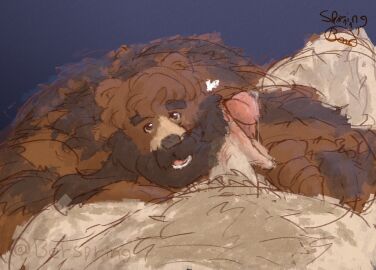 anthro bear beard berspring big_penis bodily_fluids body_hair brown_bear brown_beard brown_body brown_facial_hair chest_hair duo facial_hair fellatio first_person_view foreskin foreskin_play foreskin_pull genital_fluids genitals grizzly_bear hair hairy half-erect heart_symbol hi_res imminent_sex leaking_precum long_hair looking_at_viewer loving_gaze male male/male mammal masculine_male masturbation mature_anthro mature_male muscular muscular_male nude open_mouth oral overweight overweight_male penile penile_masturbation penis polar_bear pov_blowjob precum pubes sex simple_background solo_focus tail tongue uncircumcised ursine