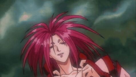 1990 1990s_(style) 1995 animated breasts demon demon_girl female hikimayu japanese_clothes kimono lipstick long_hair lowres makeup medium_breasts nipples open_clothes princess red_eyes red_hair retro_artstyle smile spiked_hair tagme undressing urotsukidouji very_long_hair yoenki_(urotsukidouji)