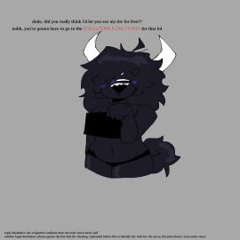 1girls 2d 2d_(artwork) black_body black_hair blush blushing breasts censor_bar censored censored_breasts dialogue evilgoober evilgoober_(evilgoober) female fluffy_tail friday_night_funkin horn horns humor laugh laughing long_hair mostly_nude mostly_nude_female oc original_character panties sharp_claws sharp_teeth smug smug_face tail talking_to_viewer text thighs white_eyes