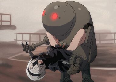 defeat_sex defeated defeated_heroine elmrtev female glowing_eyes machine_lifeform male nier:_automata nier_(series) robot robot_girl robot_sex sex spread_legs yorha_2b