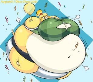 air_inflation animal_crossing anthro ass bbw belly belly_overhang big_ass big_belly big_breasts breasts busty canid canine canis cleavage disco_chaos domestic_dog female female_focus female_only full_body_inflation furry huge_ass huge_belly huge_breasts hyper_belly immobile immobilization inflation isabelle_(animal_crossing) muffin_top non-canonical_size nonude ready_to_pop spherical_inflation ssbbw tight_clothing