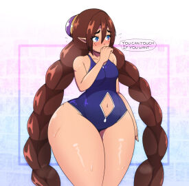 1girls ass female hana_(riley_moore) huge_ass offering_to_viewer pinup purpleguyri riley_moore_(artist) shy swimsuit tagme thick_thighs