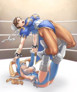 2girls catfight chinese_clothes chun-li female female_only fight fighting_ring kineluchs rainbow_mika ryona sfw street_fighter street_fighter_v submission submission_hold thick_thighs wrestler wrestling wrestling_femdom wrestling_mask wrestling_outfit wrestling_ring wrestlingryona