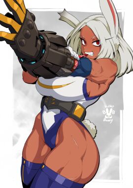 1girls ark_skin athletic athletic_female boku_no_hero_academia bunny_ears dark-skinned_female dark_skin female hero_outfit_(mha) long_hair mikoyan miruko muscular muscular_female my_hero_academia red_eyes rumi_usagiyama white_hair