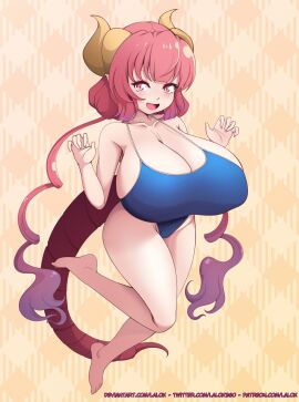 1girls alternate_version_at_source alternate_version_available barefoot big_breasts blue_one-piece_swimsuit blush blush_lines blushing_at_viewer blushing_female boobs breasts breasts_bigger_than_head busty cleavage cute cute_fang deviantart_username dragon dragon_girl dragon_horns dragon_humanoid dragon_tail female female_focus female_humanoid female_only full_body gradient_hair hands_up hi_res high_resolution highres horn horned_humanoid horns huge_breasts humanoid ilulu ilulu_(dragon_maid) ilulu_(maidragon) kobayashi-san_chi_no_maidragon lalox large_breasts light-skinned_female light_skin looking_at_viewer miss_kobayashi's_dragon_maid multicolored_hair no_visible_genitalia one-piece_swimsuit one_leg_up open_eyes open_mouth patreon_username pink_eyes pink_hair pointy_ears purple_highlights red_tail short_stack shortstack sideboob simple_background slit_pupils small_but_busty smile smiling_at_viewer solo solo_female solo_focus swimsuit tail text thick_thighs thighs tits twintails twitter_username url voluptuous voluptuous_female watermark web_address yellow_background