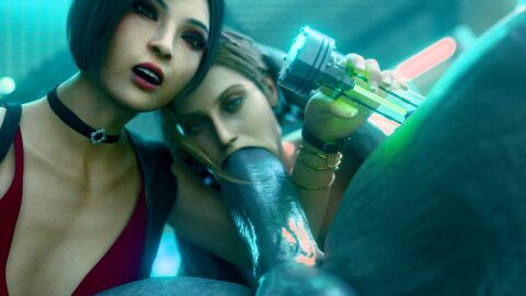 1boy 2girls 3d ada_wong ada_wong_(adriana) annette_birkin annette_birkin_(malgorzata_dittmar) capcom dustyboyo erection fellatio female ffm_threesome male mr_x oral oral_sex penis resident_evil resident_evil_2 resident_evil_2_remake tyrant