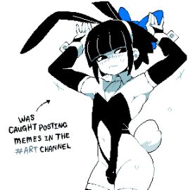 1boy armpits bare_shoulders black_eyes black_hair blush bridal_gauntlets bulge bunny_ears bunny_tail bunnysuit detached_collar detached_sleeves discord_(app) dizzyspells elbow_gloves embarrassed exposed_navel femboy femboy_only feminine_boy feminine_male flaccid flaccid_penis hairband hairbow humiliation looking_away male male_only meme navel_cutout original original_character penis punishment scam_(dizzyspells) short_hair skindentation sweat thick_thighs thighhighs trap wide_hips