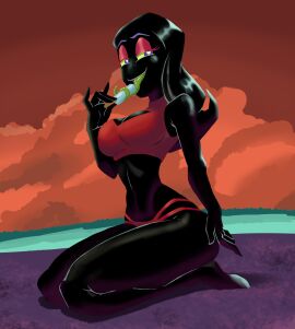 bikini black_skin cartoon_network full_body gearfou gearthefae genderswap genderswap_(mtf) licking_popsicle nergal_(tgaobam) popsicle rule_63 the_grim_adventures_of_billy_and_mandy