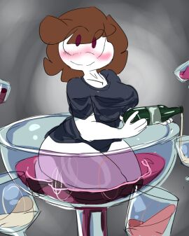 1girls 2020s alcohol alcohol_bottle alcoholic_drink big_eyes big_thighs blush blushing_at_viewer brown_hair candy_girl cute cute_face female gummy_creature happylikeawall happylikeawall_(artist) light-skinned_female light_skin living_candy medium_hair monochromatic_skin oc original_character pale-skinned_female pale_skin pale_skinned purple_eyes red_wine self_insert smiling smiling_at_viewer toony wine wine_bottle wine_glass youtube youtube_avatar youtuber youtuber_girl