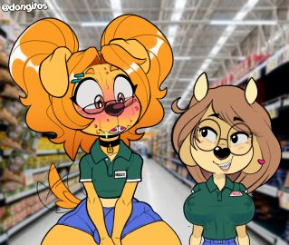 1boy 1girls 2024 afterimage anthro aroused big_breasts black_eyes black_nose blue_bottomwear blue_clothing blush bodily_fluids bottom_heavy bottomwear bovid bovine braces breast_awe breasts breath brown_eyes brown_hair bulge bulge_to_side button_ears canid canine canis cattle clothing collar covering covering_crotch detailed_bulge digital_media_(artwork) domestic_dog dongitos drooling duo erect_nipples eyewear female female_anthro femboy floppy_ears fur genital_outline gerry_(dongitos) gesture glasses glistening glistening_eyes green_clothing green_shirt green_topwear hair hand_gesture hi_res hiding_erection horn hotpants huge_breasts huge_hips hybrid inner_monologue line_art looking_at_another looking_at_breasts lop_ears maggie_hudson male male_anthro mammal name_tag nipple_outline nipples orange_body orange_ears orange_fur orange_hair original original_character penis penis_outline pointing pointing_at_another polo_shirt pupils round_glasses saliva shirt shorts shortstack skinny_female spanish_text straight sweat tail tail_motion tailwag tan_body tan_ears tan_fur text thought_bubble top_heavy topwear translated twintails uniform wide_hips