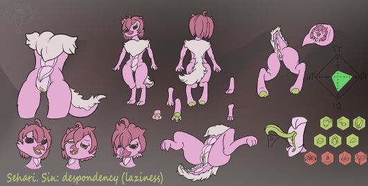 absurd_res anthro anus avian bird bodily_fluids demon dragon effects english_text female futanari genital_fluids genitals hair hell_phoenix hi_res hybrid icon intersex kaonari lizard model_sheet mythological_creature mythological_scalie mythology pawpads paws pink_body pink_hair pussy reptile scalie sehari_(character) solo tail text