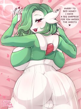 1futa 2023 ass back back_view backsack balls ballsack big_ass big_breasts blush breasts clothed clothing dialogue ear_piercing english_text eyelashes futa_only futanari gardevoir generation_3_pokemon ghoulmommie green_hair hair_over_one_eye hi_res humanoid intersex light-skinned_futa light_skin looking_at_viewer looking_back looking_back_at_viewer lying lying_on_stomach mostly_clothed narrowed_eyes nintendo on_stomach pokemon pokemon_(species) pokemorph pokémon_(species) red_eyes red_lipstick red_nail_polish see-through see-through_clothing smiling smiling_at_viewer solo speech_bubble talking_to_viewer thick_ass translucent