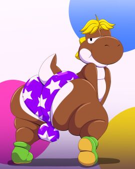 1boy absurd_res aged_up anthro ass bedroom_eyes big_ass big_butt brown_body bulge clothing detailed_bulge footwear hair hi_res looking_at_viewer looking_back male male_only mario_(series) narrowed_eyes nintendo panties paper_mario:_the_thousand_year_door seductive shoes solo super_mario_bros. tepigfan101 the_great_gonzales_jr underwear wrestler yoshi