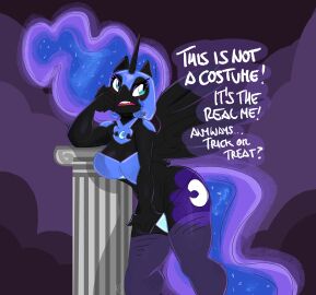 absurd_res alicorn anthro anthrofied armor big_breasts black_body blue_eyes blush breasts cleavage clothed clothing cutie_mark english_text equid equine female fingers flutterthrash friendship_is_magic genitals hasbro headgear helmet hi_res horn legwear mammal my_little_pony mythological_creature mythological_equine mythology nightmare_moon_(mlp) open_mouth panties panties_down partially_clothed pseudo_hair solo standing stockings teeth text thigh_highs tongue topwear translucent translucent_clothing translucent_legwear underwear underwear_down vulva wings