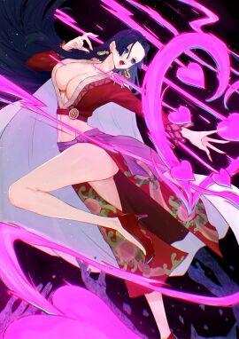 1girls bent_legs big_breasts black-haired_female black_hair blue_eyes boa_hancock breasts cleavage clothed clothing collarbone curvaceous curvy curvy_female curvy_figure earrings female female_focus female_only fit fit_female high_heels huge_breasts large_breasts long_hair midriff navel one_leg_up one_piece sc_scandium shounen_jump slim_waist snake_earrings solo solo_female solo_focus thick_thighs thighs thin_waist