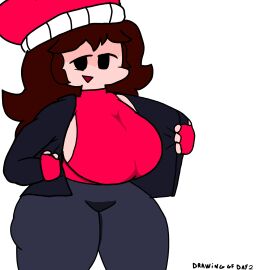 ass big_breasts breasts clothed female female_only friday_night_funkin girlfriend_(friday_night_funkin) huge_ass huge_breasts lullaby_girlfriend_(fnf) no_bra red_clothes revealing_clothes self_upload showing_breasts sideboob smile solo teasing the_redbirdy thick_thighs