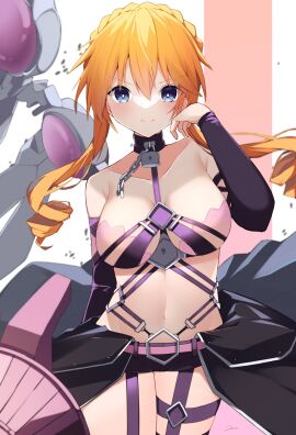2d 2d_(artwork) blue_eyes breasts cleavage date_a_live female female_only jam_(pixiv) light-skinned_female light_skin long_hair looking_at_viewer medium_breasts orange_hair revealing_clothes skimpy_clothes solo solo_female thighs yamai_kaguya