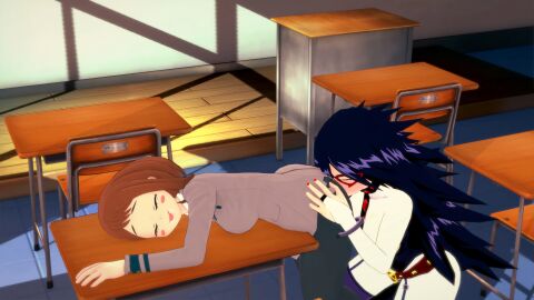 2girls 3d ass ass_sniffing bent_over boku_no_hero_academia cyclone dubious_consent female koikatsu midnight_(my_hero_academia) my_hero_academia nemuri_kayama ochako_uraraka older_female sleep_molestation sleeping teacher_and_student unconscious younger_female yuri